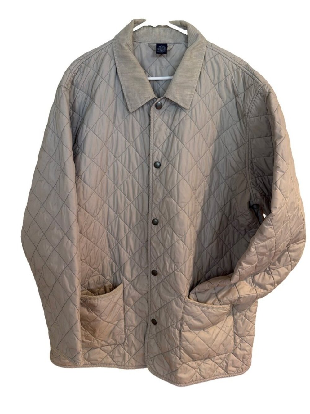 Lands End Jacket Mens XL Beige Quilted Barn Chore Coat Corduroy Collar Pockets